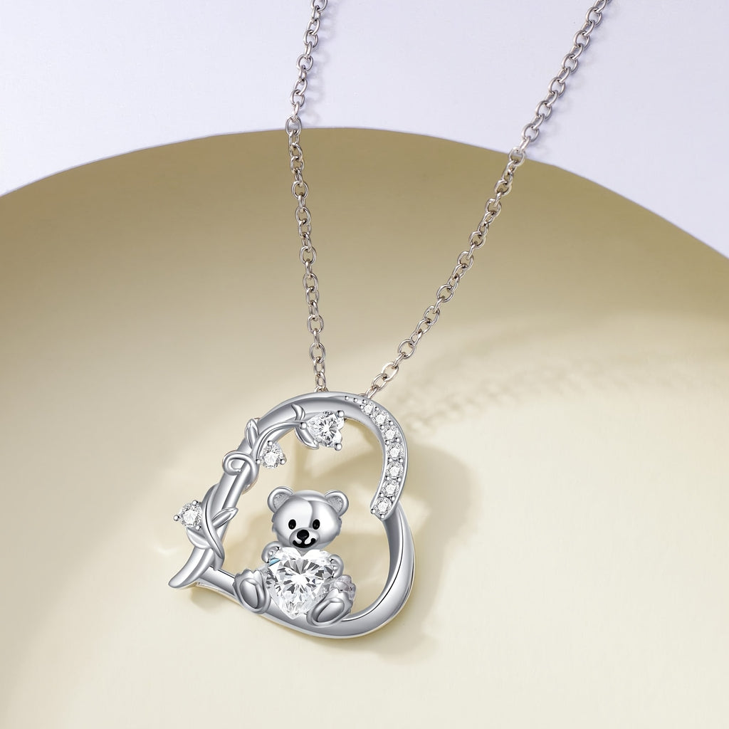 naszyjnik z zawieszką w kształcie misia, wykonany ze srebra 925