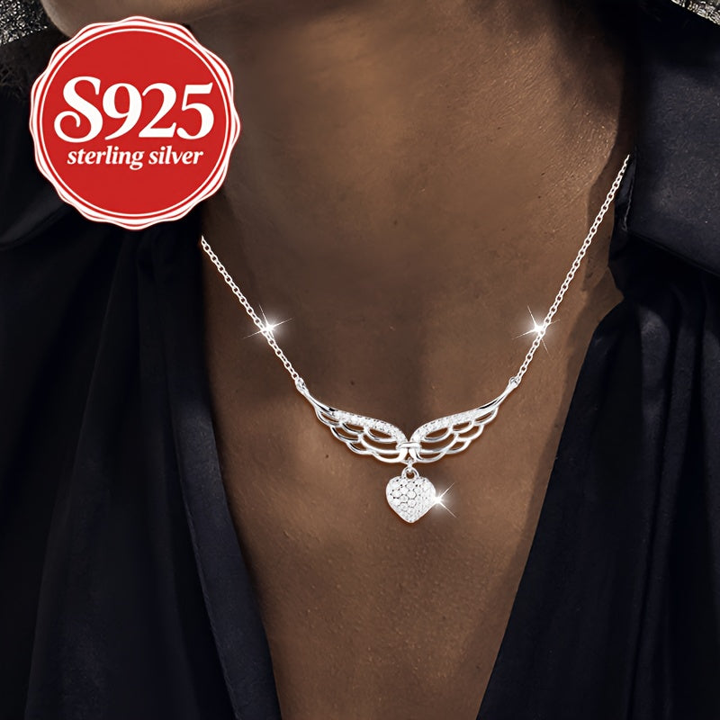 Naszyjnik damski ze srebra S925 z sercem i skrzydłami