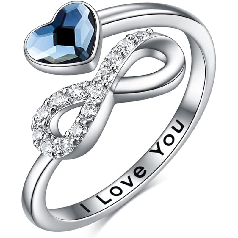 Damski pierścionek nieskończoności ze srebra 925, białe złoto.