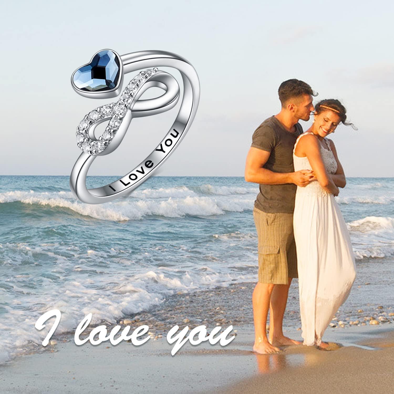 Damski pierścionek nieskończoności ze srebra 925, białe złoto.