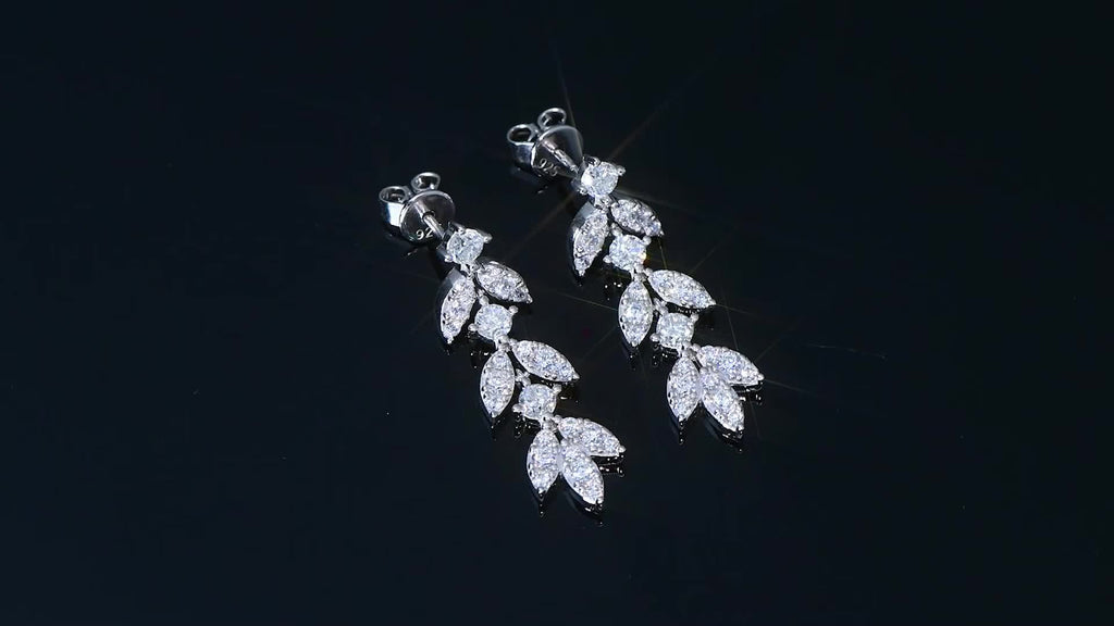 Para kolczyków z moissanitem wykonanych ze srebra 925, motyw liści