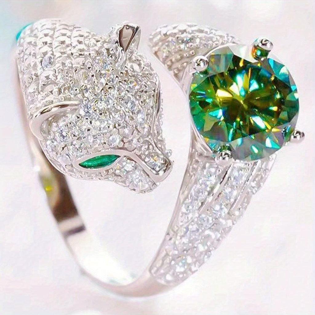 pierścionek z zielonym moissanitem 2 karaty